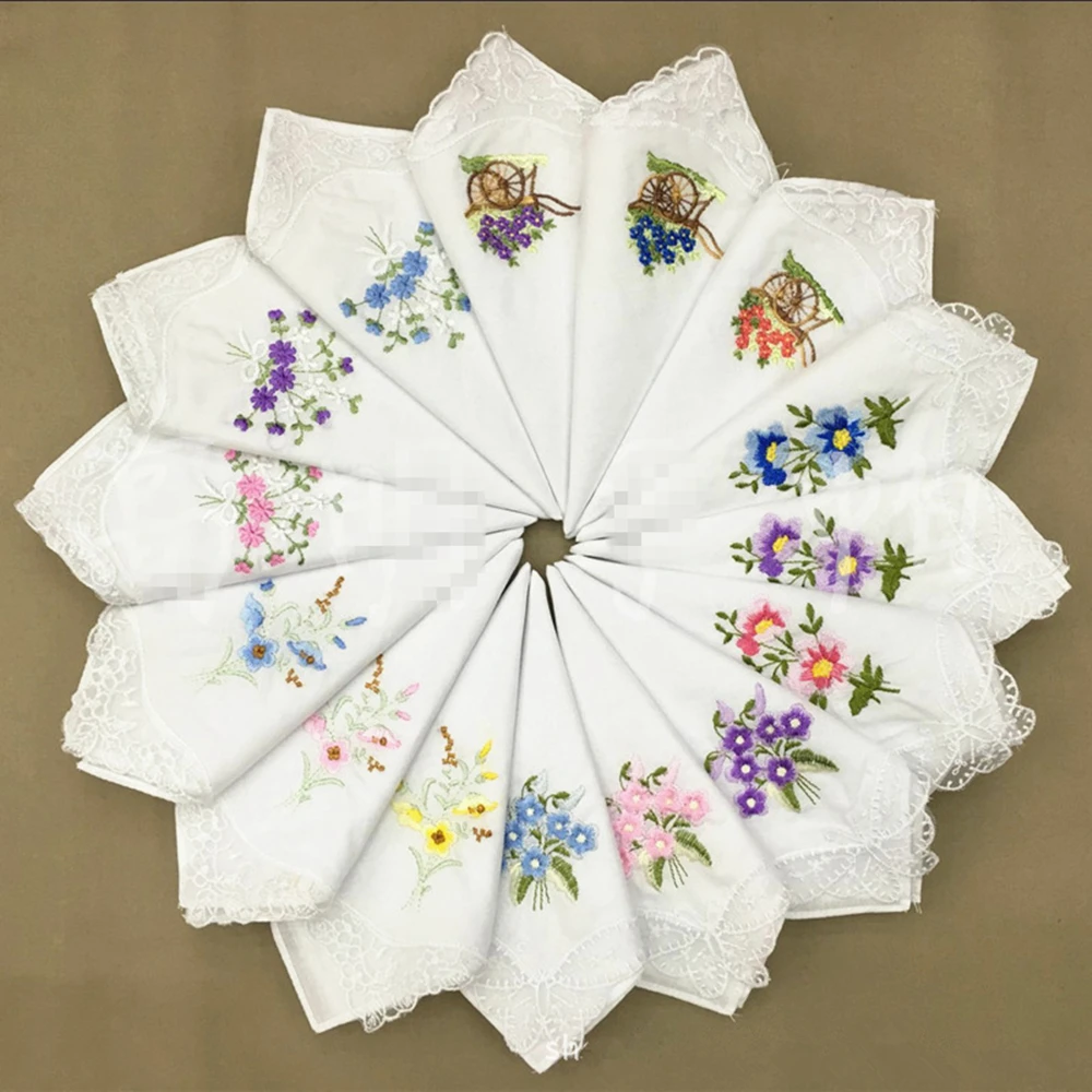 

5Pcs/lot Embroidered handkerchief cotton white cotton embroidery lace single side edge handkerchief cotton handkerchief fabric