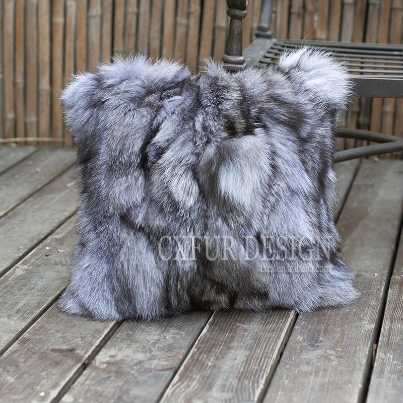 

Free Shipping CX-D-52 New Products Wholesale Patchwork Sliver Fox Fur Cushion Cover