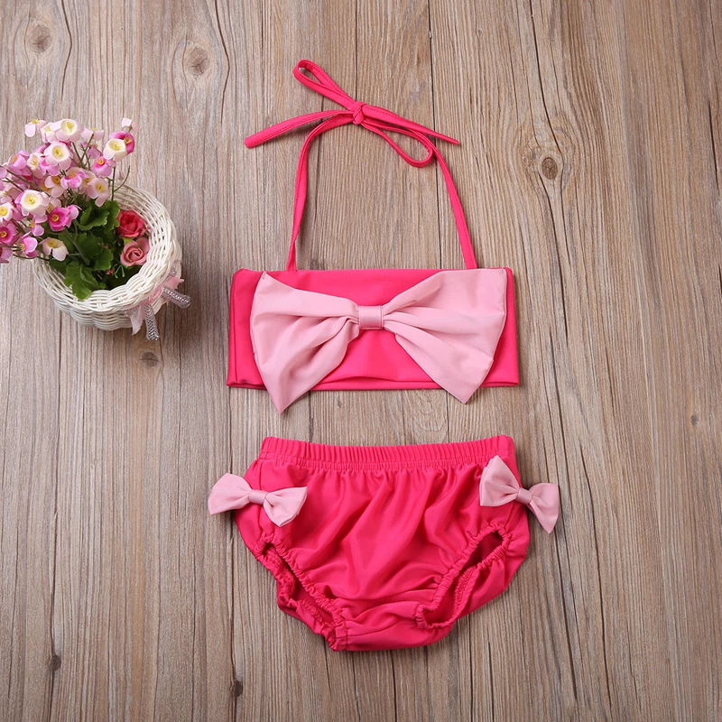 

Kids Baby Girls Swimwear Bowknot Halter Bikini Suit Swimsuit Bow Bathing Suit Pink Swimming Costume