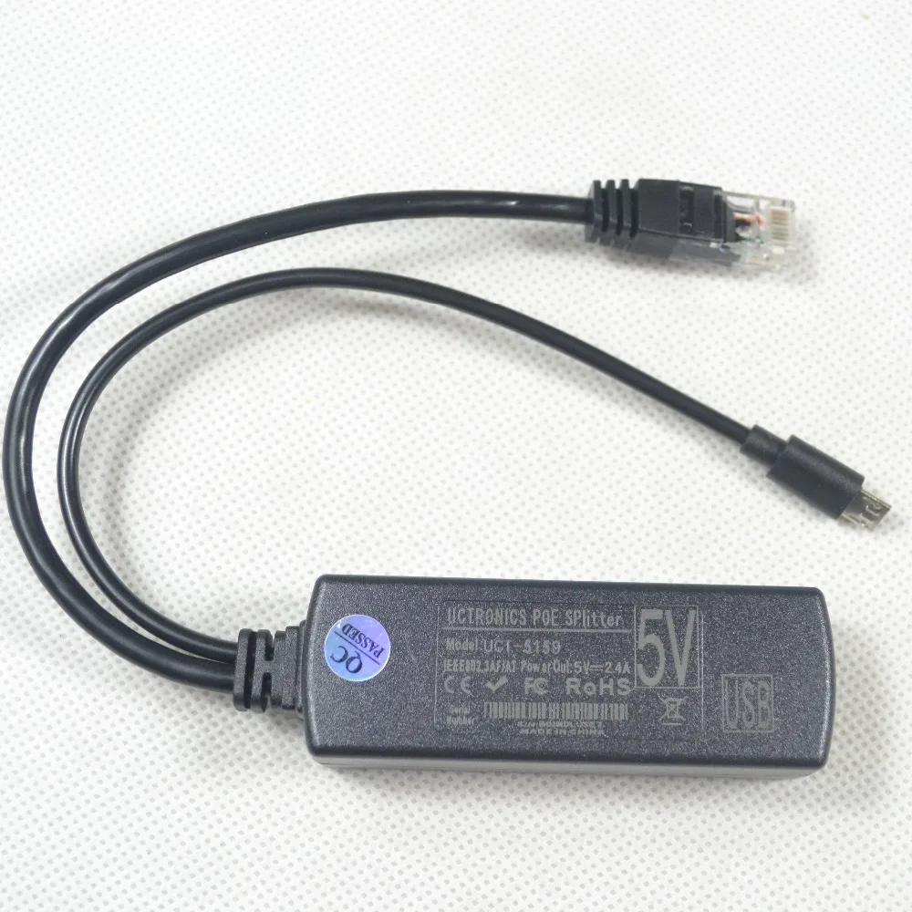 Активный сплиттер PoE Micro USB Power Over Ethernet 48V to 5V 2.4A для Raspberry Pi|Коробки передач и кабели|