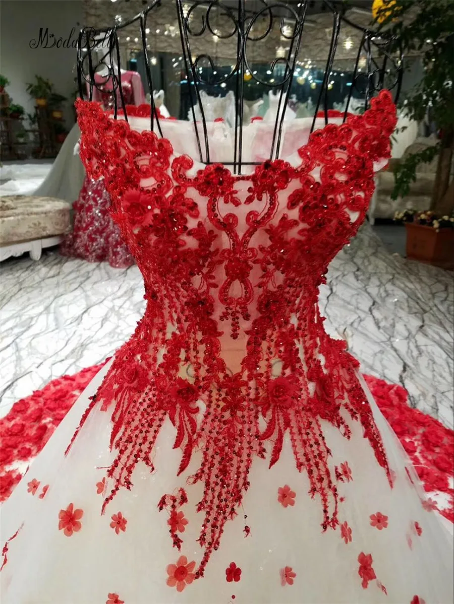 Modabelle романтическое красное кружевное свадебное платье с цветами и шлейфом 100 см, бальные платья, роскошное свадебное платье на шнуровке, Robe De Mariage