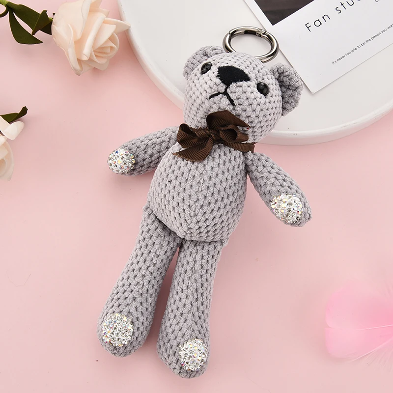 

Lovely Teddy Bear Cute Fluffy Bowknot Key Chain Mini Plush Bear Key Chain Keyring for Women Bag Charm Car Pendant Gift 258WA