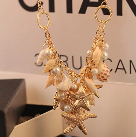 

ZA New Bohemian Beaded Chain Ocean Style Pendant Necklace Women Office Lady Imitation Pearl Starfish Jewelry Bijoux Gifts
