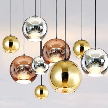 

Copper Sliver Shade Mirror Chandelier Light E27 Bulb LED Pendant Lamp Modern Glass Ball Lighting