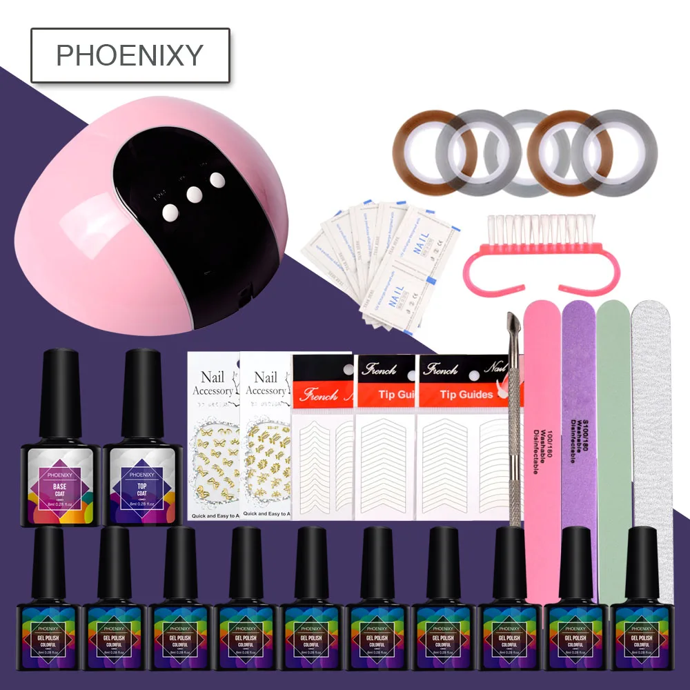 

Nail Set 24W UV Lamp Dryer 10Pcs Nail Gel Polish Set Soak Off Semi Permanent Gel Varnish Kit For Nail Art Tools For Manicure Set