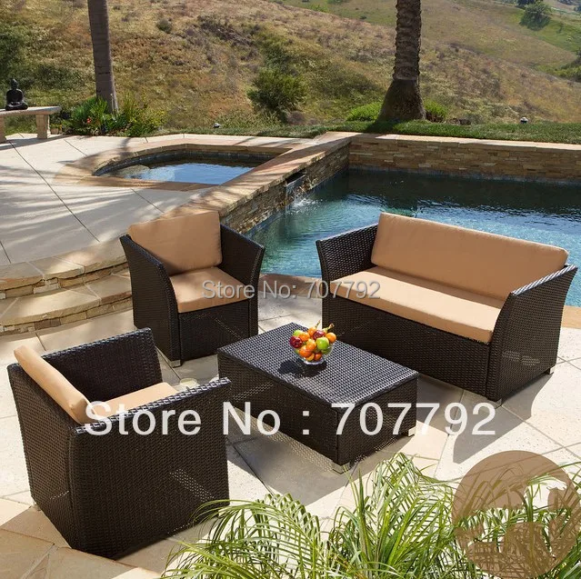 Us 740 05 5 Off Home Brown 4 Piece All Weather Wicker Patio Furniture Sofa Set In Garden Sofas From On Aliexpress Com Alibaba Group