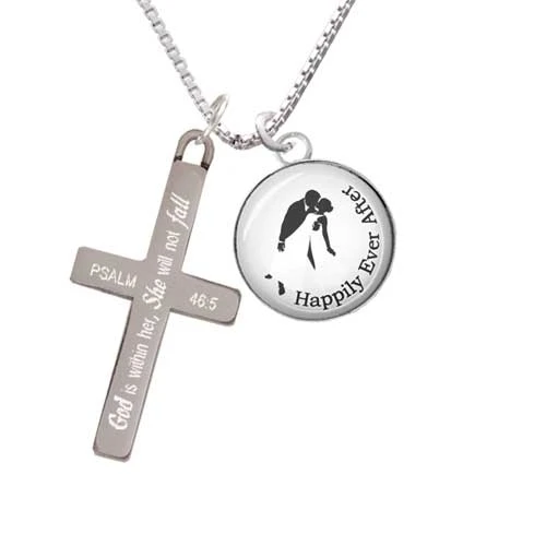 Domed Wedding Couple Happily Ever After - She will not Fall - Cross Necklace (1)