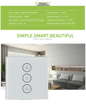 

US Ceiling Fan Controller Touchs WIFI Smart Wall Switch voice control Work with Alexa Google Home include Timing function