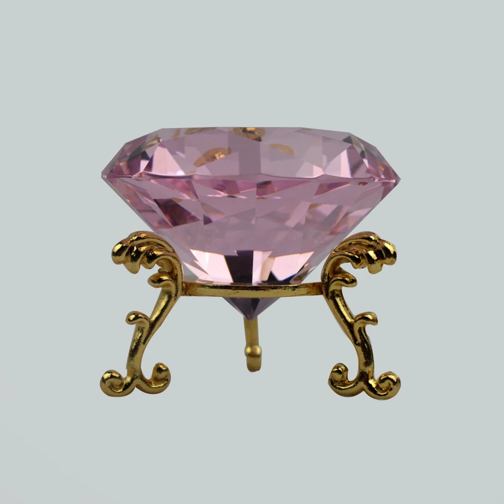 

Free shipping 1 pcs 6cm PInk Color Crystal Diamond with Base Crafts for Girl Home Decoration Aceessories