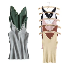 Мягкая вязаная ткань сексуальный женский Гладкий камзол кружева сплайсинга двойной v-образным вырезом жилет тонкий слинг топы подарки