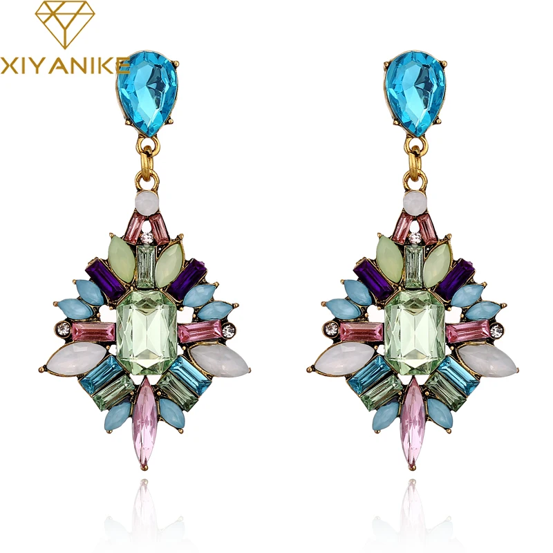 

New Design Hot Fashion Artificial Crystal Glass Pendant Drop Earrings Gem Statement Earring Jewelry For Women brincos XY-E361
