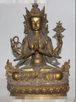 

S5352 Tibet buddhism fane Bronze 4 Arms Chenrezig bodhisattva buddha statue