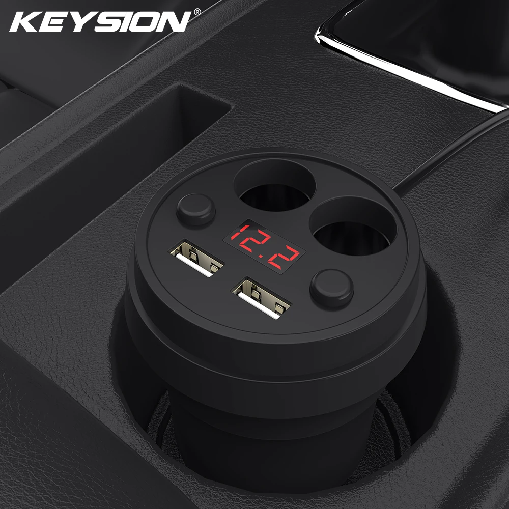 KEYSION 3.1A/120 Вт двойной USB Автомобильное зарядное устройство для зарядки чашки светодиодный цифровой дисплей Зарядка для телефона с 2 гнездами прикуривателя для gps DVR