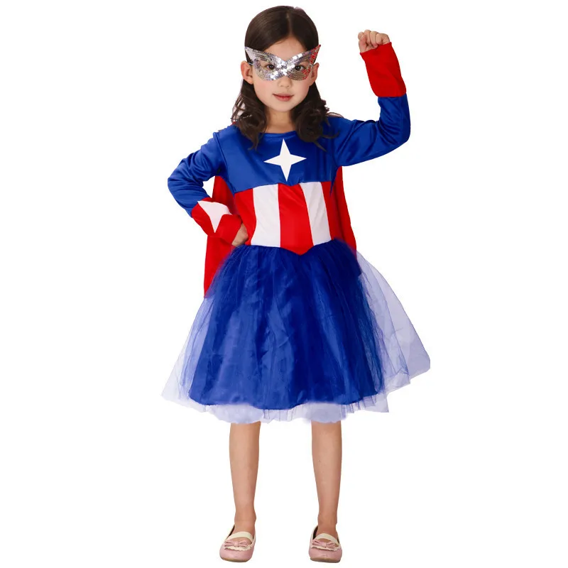 Girls Halloween Captain America Costumes Kids Super hero Cosplay