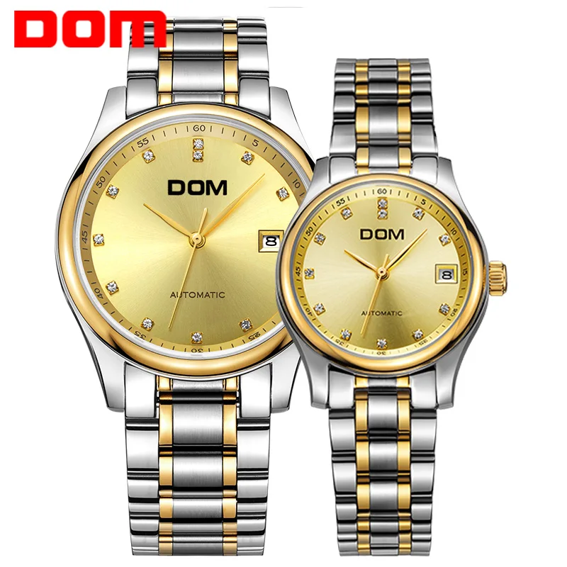 

mechanical Couples watch DOM top brand luxury waterproof stainless steel Couples watches crystal hombre M-95+G-95