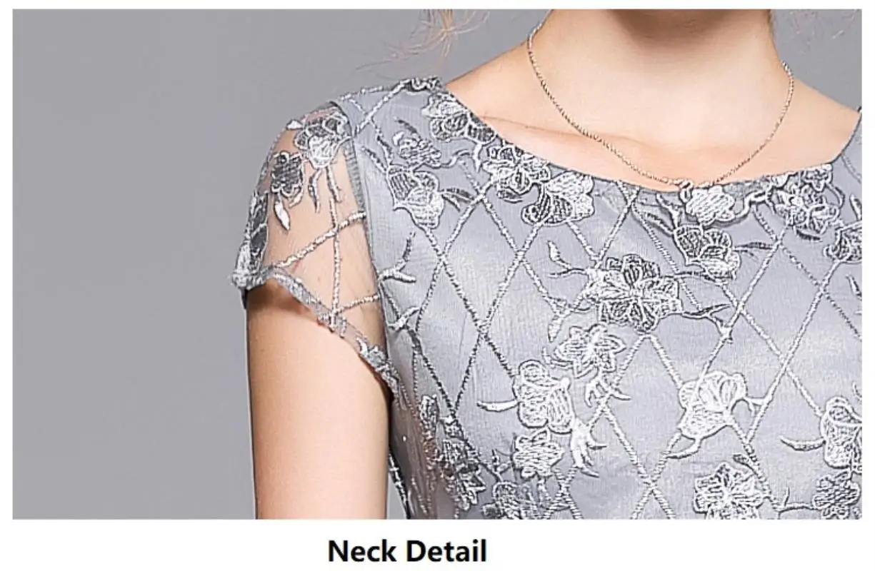 Summer Lace Mesh Embroidery Dress Chiffon Women O-Neck Short Sleeves A-Line Silver Vintage Long Party Elegant Dress Vestidos