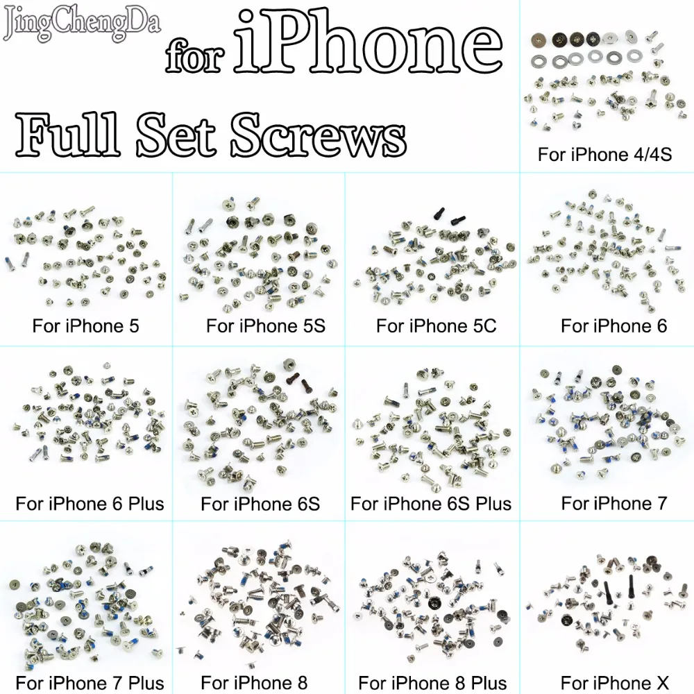 

JCD Silver Complete Full Set Screw Replacement Screw Set Kit For Apple for iPhone 8 8P X 6G 6s 7 7 8 plus 4 4S 5C 5S 5