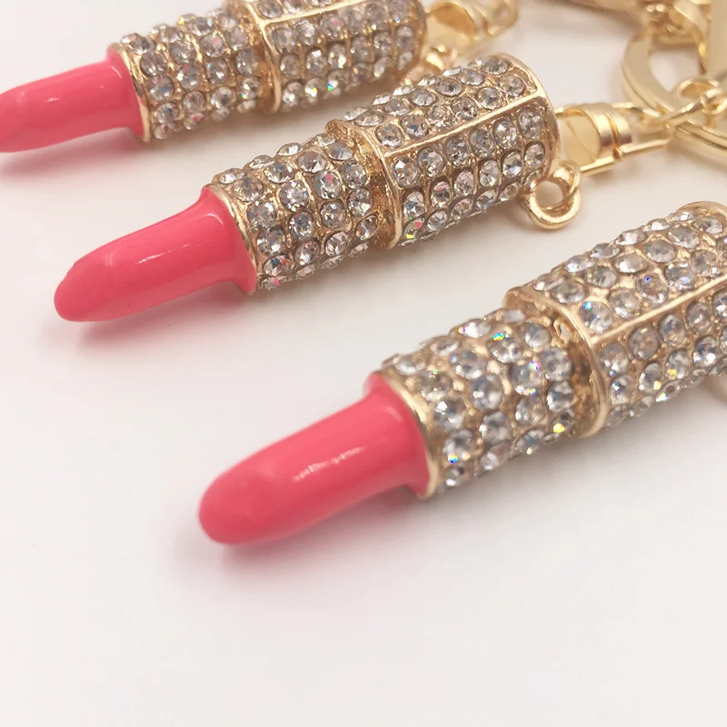 

Fashion Sexi Lipstick Key Rings Women Crystal Keychain Holder Keyfob Pendant for Car Inner Ornament Accessories