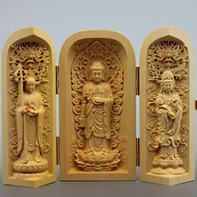 Статуя резной Будда, Западная тетя, Sansheng Guanyin Guan Gong box, деревянные качественные поделки, буддийские орнаменты