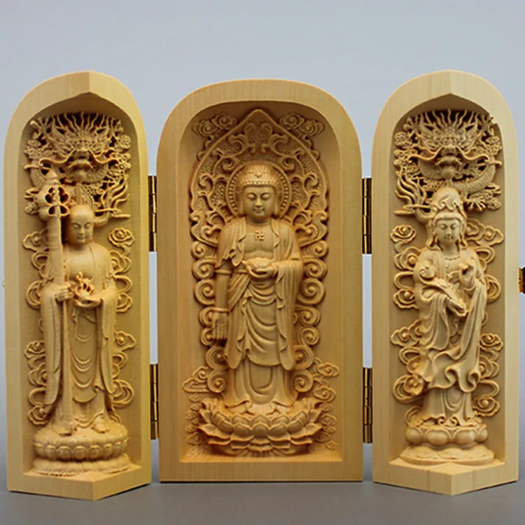 Резная статуя Будды Западная тетя Sansheng Guanyin Guan Gong box деревянные - Цена: 848,25 - 1 560,78 руб.