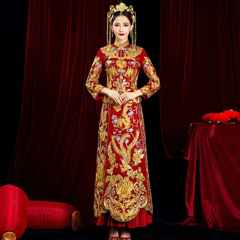 Traditional Chinese Wedding Gown Dress Bride Ao Dai Vietnam Robe