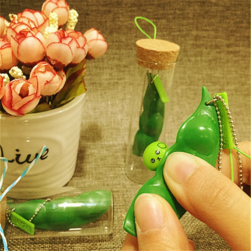 Креативный экструзионный горох бобов Сои Edamame стресс игрушка для снятия стресса брелок милый забавный брелок кольцо пати Подарочная сумка Подвески-безделушки