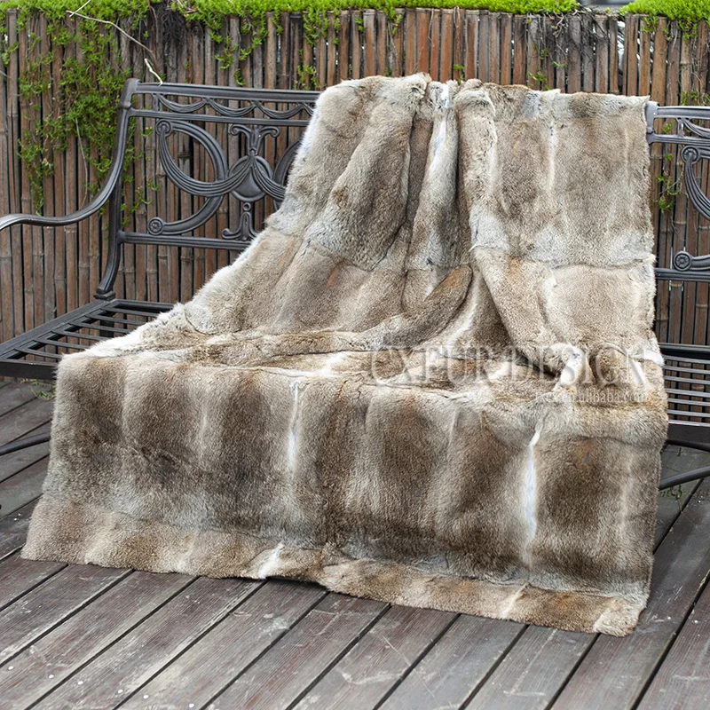

CX-D-08A1 Natural Brown Europe Home Decor Winter Genuine Rabbit Fur Blanket