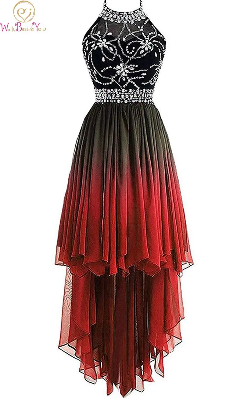 

Red robes cocktail Dresses 2019 Latest A Line Crystal vestidos de gala Chiffon Sequined Party Formal Elegant Lace Up Prom Gowns