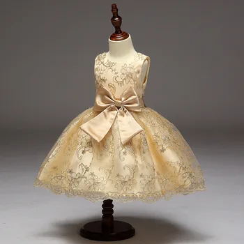 

2019 New Golden Tulle Flower Girl Dress Party Kids Pageant Gown Princess Wedding Dress Sleeveless First Communion Dresses 2-12T