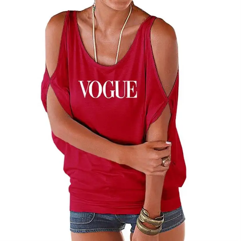 

2019 Fashion Vogue Letters Print T-Shirt for Women Off The Shoulder Bat Sleeve Plus Size Women T-Shirt Graphic Tees Women Cute