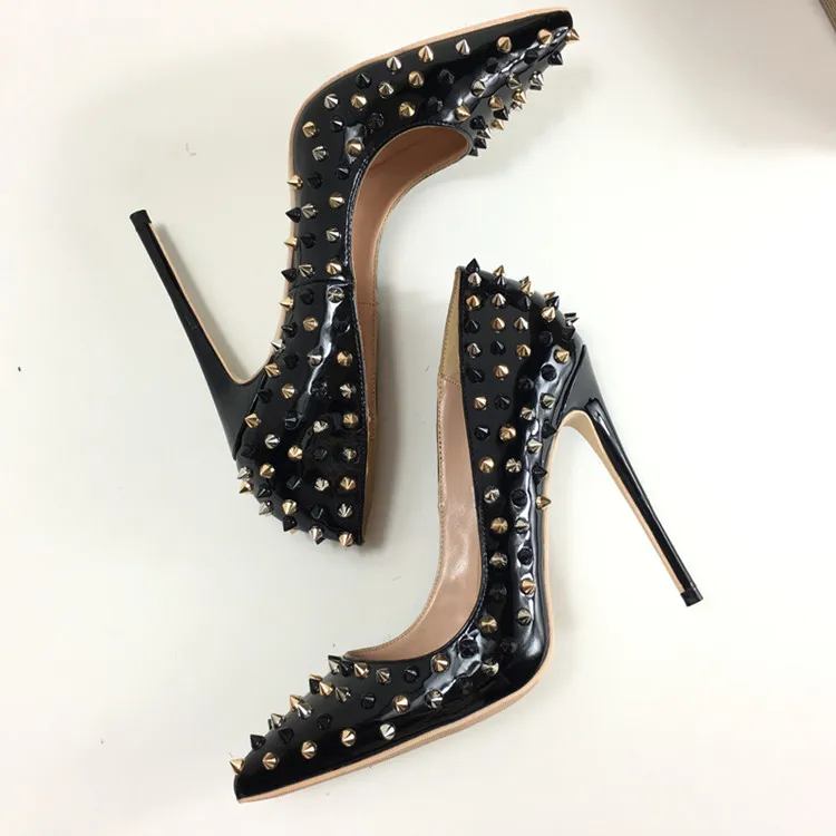 2018 New Fashion Patent Leather Rivets Studded High Heels 12CM Heels ...