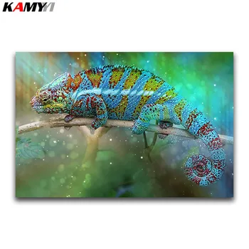 

DIY 3D Diamond mosaic animal Full Round Diamond painting color chameleon Full Square Diamond embroidery Cross stitch lizard
