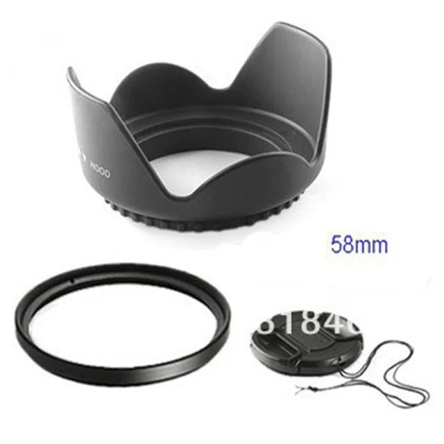 Special Price 58mm 58 mm Flower Lens Hood +UV Filter +Lens Cap for Canon EOS 400D 550D 500D 600D 1100D Nikon AI 58mm lens DS DSLR Special Price 58mm 58 mm Flower Lens Hood +UV Filter +Lens Cap for Canon EOS 400D 550D 500D 600D 1100D Nikon AI 58mm lens DS DSLR