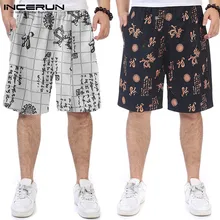 INCERUN Лето пляжные брюки в китайском стиле мужские свободные хлопковые повседневные брюки спортивные клетчатые с цветочным принтом с эластичной резинкой на талии мужские брюки