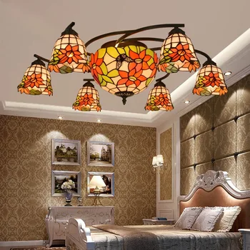 

Tiffany red rose flower Stained Glass Suspended Luminaire E27 110-240V Chain Pendant lights for Home Parlor Dining Room