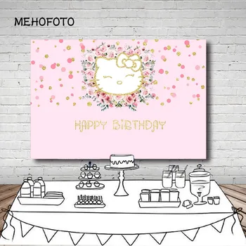 

Vinyl Photography Backgrounds Baby Shower Pink Rose Flower Cat Gril Birthday Party Decor Children Backdrop Photo Studio Banner