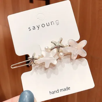 

Fashion Women Pearl Hair Pin Snap Barrette Stick Star Shape Hair Clip Cute 2019 New Hairpin Gift Baby Girl Hair Accessories