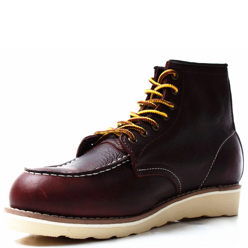 

Micholediys 2018 New Arrival Handmade Vintage AMKJI Leather botas Wing Boots Red Chunky Work Boots
