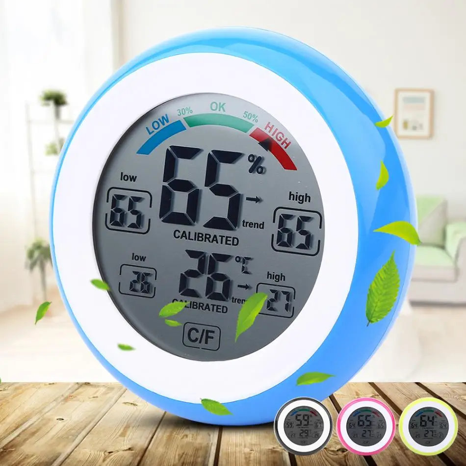

Digital LCD Display Indoor Thermometer Hygrometer Round Wireless Electronic Temperature Humidity Meter Weather Station Tester