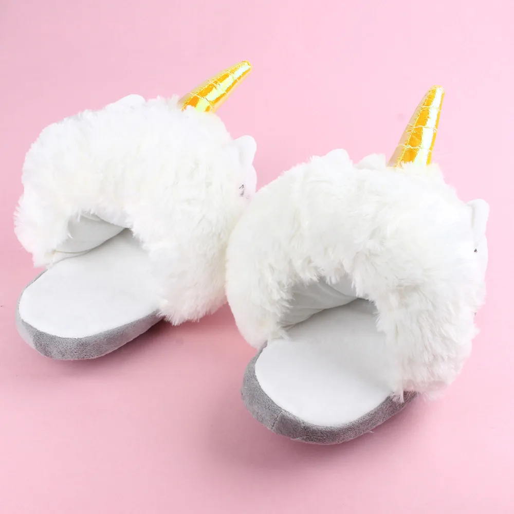 New Women Shoes Female Slippers For Home Use Fantasy White Unicorn Plush Cotton Slipper Slip On Adult Size House Indoor Slippers (1)