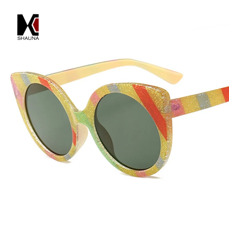 SHAUNA Glitter Rainbow Frame Sun Glasses Women Cat Eye Sunglasses Multicolor Stripein