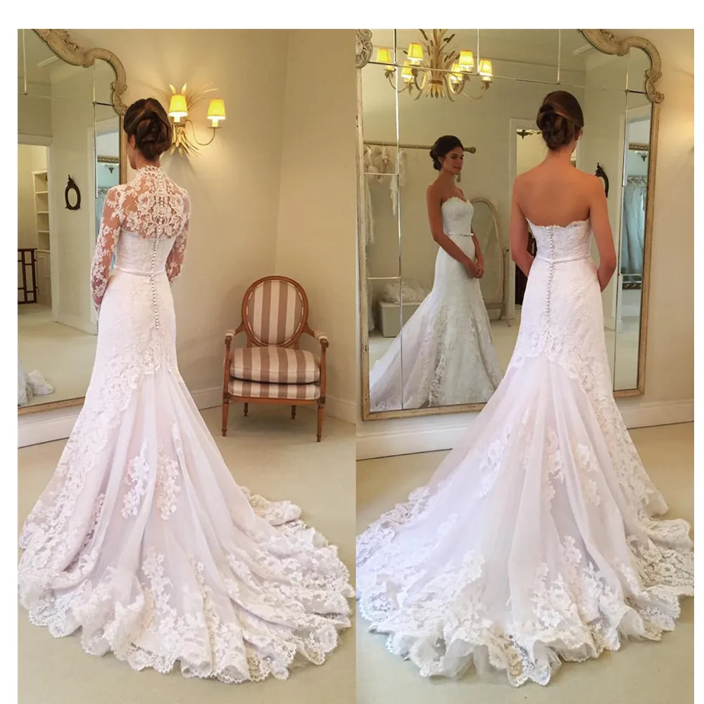 Baijinbai 2019 Vestido Де Novias одежда с длинным рукавом Кружева Свадебные платья Русалочки
