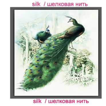 QIANZEHUI, рукоделие, всемирно известные картины вышивки крестом, Павлин вертикальная версия снега, Ресторан повесить картину - Цвет: Silk