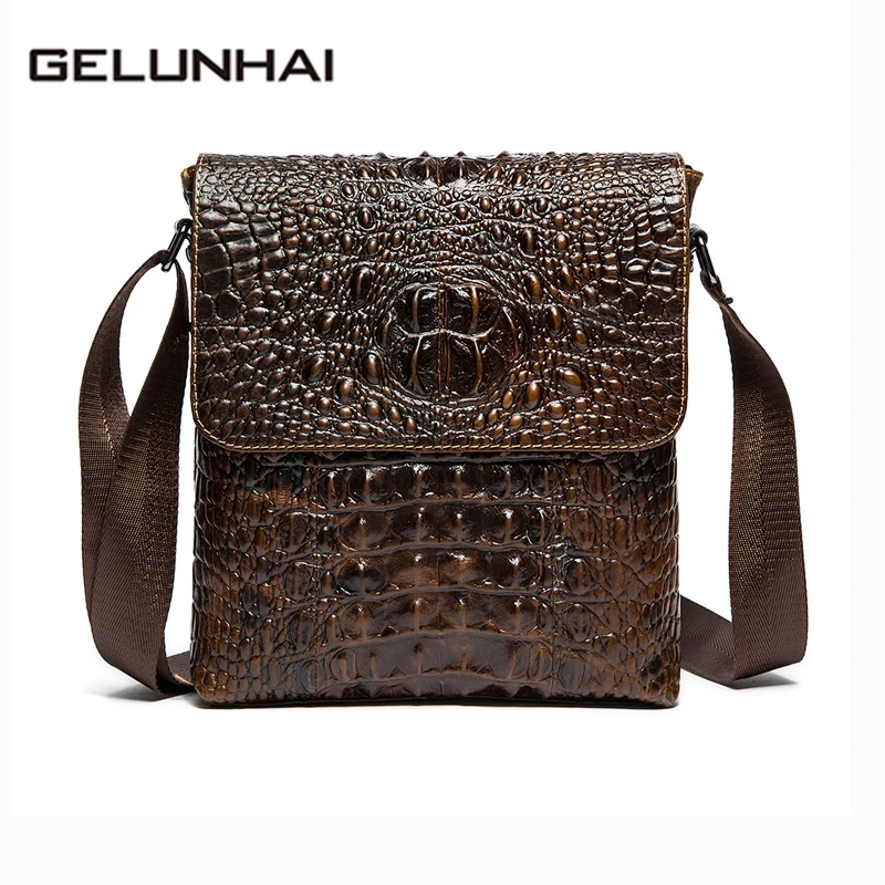 

2019 Direct Selling Rushed 100% Genuine Leather Men Bags Crossbody Bag Men's Messenger Shoulder Causal Alligator Pattern 9881
