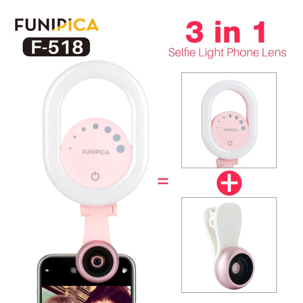 

Ulanzi Selfie Ring Light Celular Photography USB Rechargeable Wide Angle Lens for iPhone 8 Smartphone Youtube Live Streaming