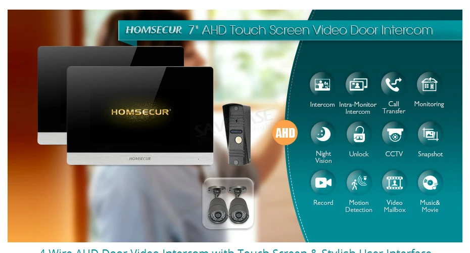 HOMSECUR 4 провода видео домофон вызова Системы с Водонепроницаемая камера видеонаблюдения BC011HD-S + BM716HD-S