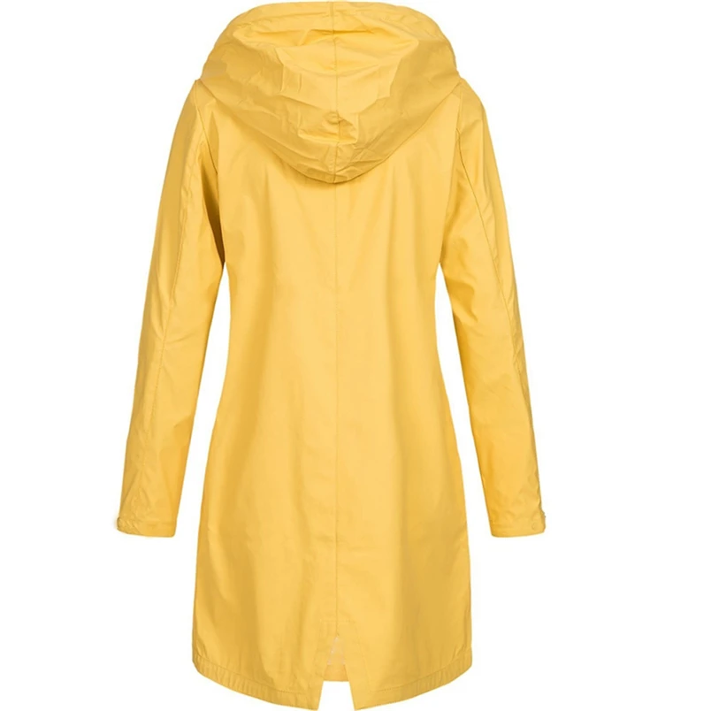 Women Jacket Fashion Cloth Casual Coat Solid Rain Jacket Outdoor Hoodie Waterproof Long Coat Windproof Overcoat #FS#4NV01 (1)