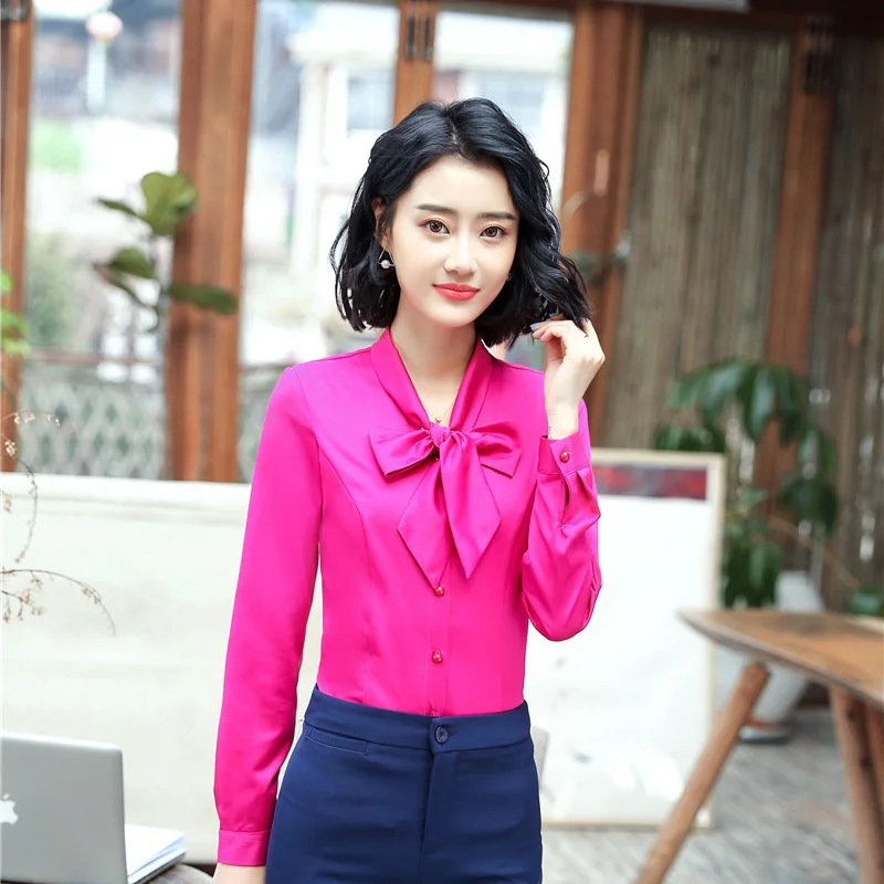 

Novelty Rose For Business Women Office Work Wear Ladies Tops Blouse & Shirts Female Clothes Uniform Styles Plus Size Long Sleeve
