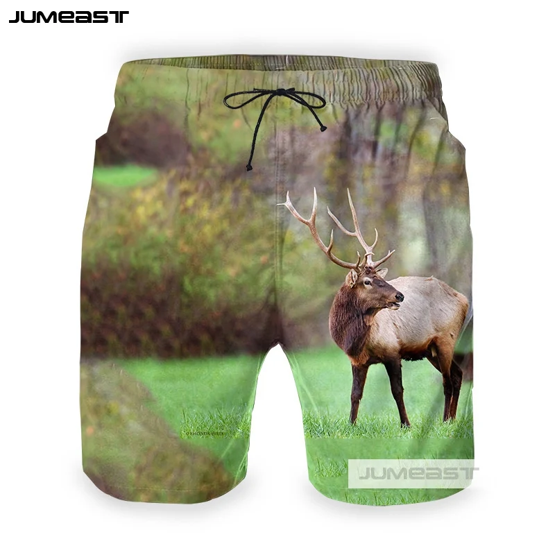 Jumeast 3D печатных милых животных для мужчин/женщин короткие штаны Прекрасный лося свободный размер Короткие классные новые мужские шорты для пляжа красивый лес