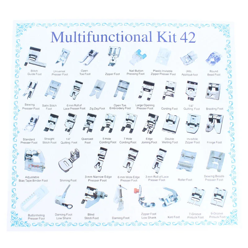 

32/42 pcs Multi-functional Domestic Sewing Machine Presser Foot Feet Kit Set Sewing Machines Foot Tools Accessory Sewing Tool